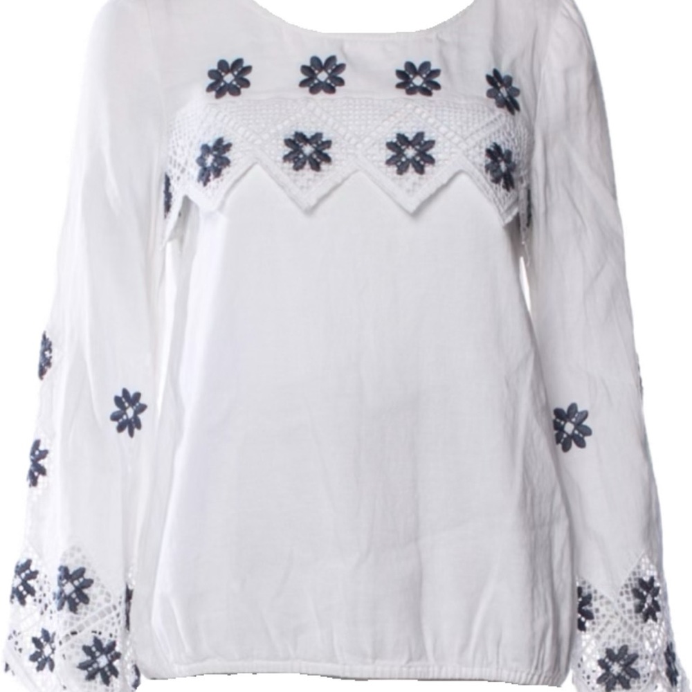Suno Embroidered Women's Blouse in White and Navy